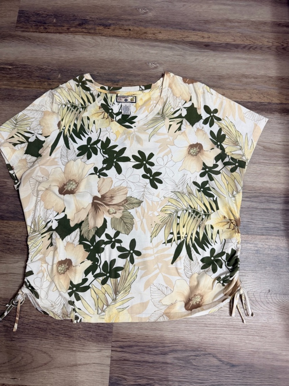 Caribbean Joe Cream, Yellow & Green Floral Drawstring Tunic